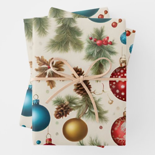 Colorful Vintage Christmas Ornaments  Wrapping Paper Sheets