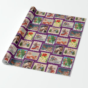 Colorful Vintage Christmas Postcard Wrapping Paper