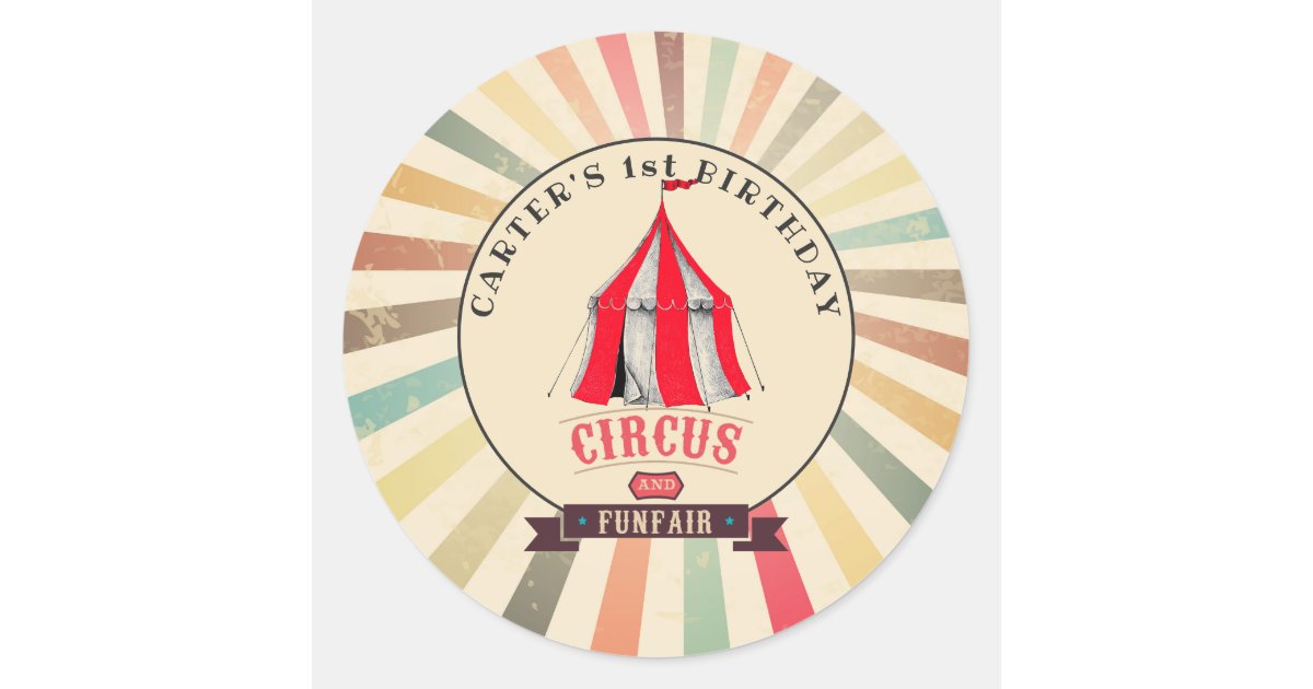 Colorful Vintage Circus Personalized Party Sticker 