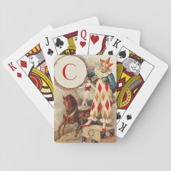 Colorful Vintage Clown Monogram Playing Cards by encore_arts at Zazzle
