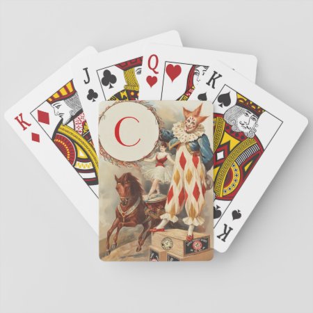 Colorful Vintage Clown Monogram Playing Cards