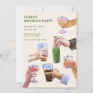 Colorful vintage cocktail cheers birthday  invitation