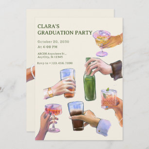 Colorful vintage cocktail cheers Graduation Party Invitation