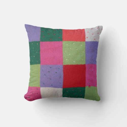 colorful vintage cottagecore knitted patchwork throw pillow