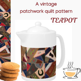 Colorful Vintage Crazy Patchwork Quilt Teapot