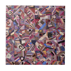 Colorful Vintage Crazy Quilt Ceramic Tile