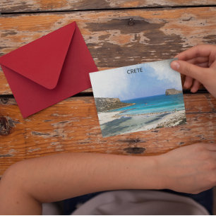 Colorful Vintage Crete Greece Painting Postcard