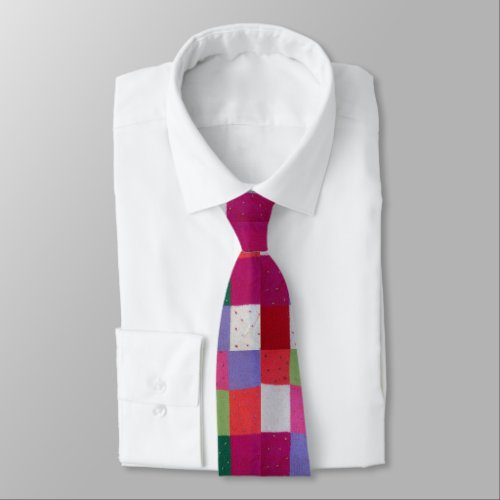 colorful vintage design knitted patchwork squares neck tie