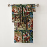 Colorful Vintage Father Christmas Collage Bath Towel Set<br><div class="desc">Colorful vintage repeating holiday pattern featuring collage of restored Victorian greeting card illustrations depicting festive scenes of Father Christmas.</div>