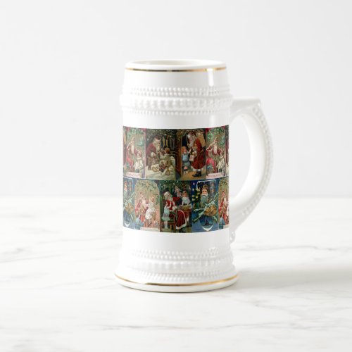 Colorful Vintage Father Christmas Collage Beer Stein