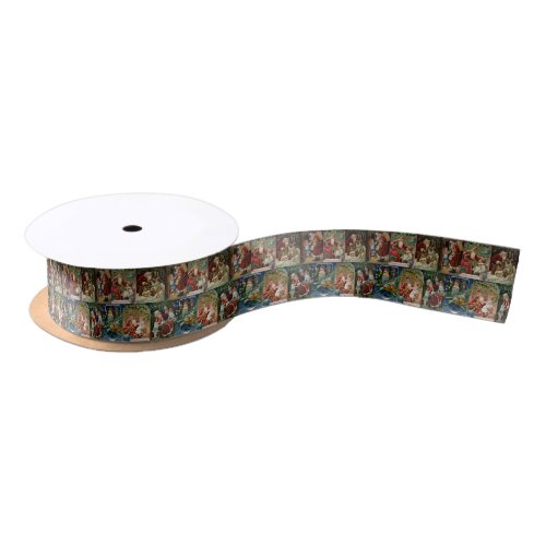 Colorful Vintage Father Christmas Collage Satin Ribbon