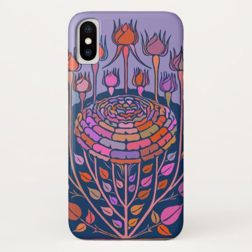 Colorful Vintage Floral Art in Purple and Blue iPhone XS Case