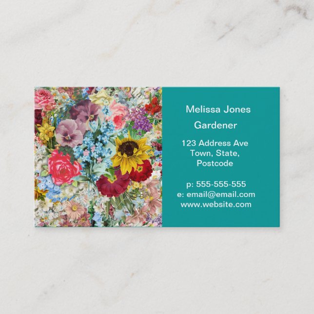 Colorful Vintage Floral Business Card (Front)