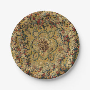 Colorful Vintage Floral Carpet Pattern Paper Plates