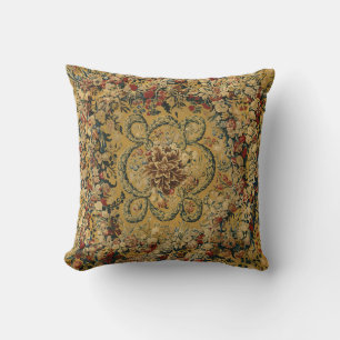 Colorful Vintage Floral Carpet Pattern Throw Pillow