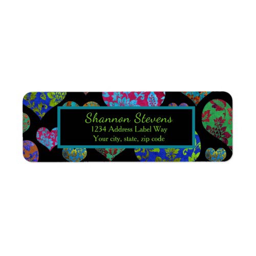 Colorful Vintage floral heart pattern address Label