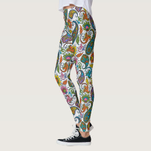 Colorful vintage floral paisley pattern leggings
