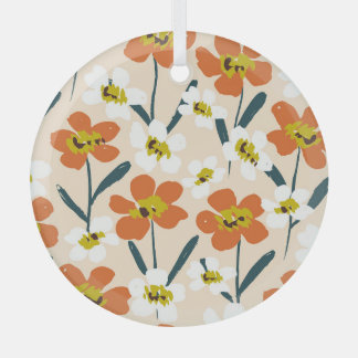 Colorful, vintage floral pattern. glass ornament