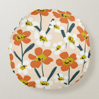 Colorful, vintage floral pattern. round pillow