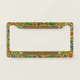Colorful Vintage Floral Pattern With Birds License Plate Frame