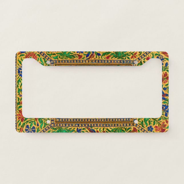 Colorful Vintage Floral Pattern With Birds License Plate Frame (Front)