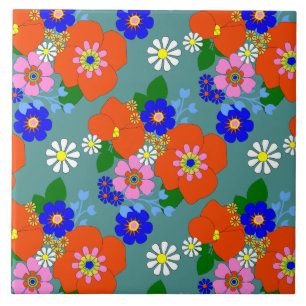 Colorful Vintage Floral Patterned Ceramic Tile