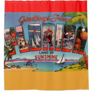 Colorful Vintage Florida Greetings Shower Curtain