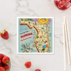Colorful Vintage Florida Map Napkins