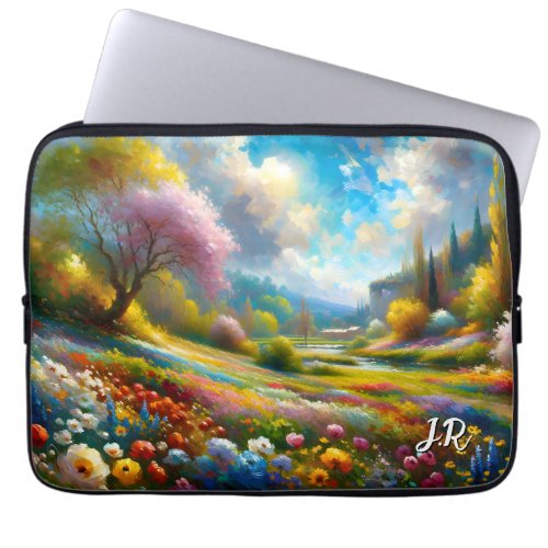 Colorful Vintage Flower Field Landscape Art Custom Laptop Sleeve