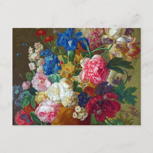 Colorful Vintage Flowers Art Painting Postcard