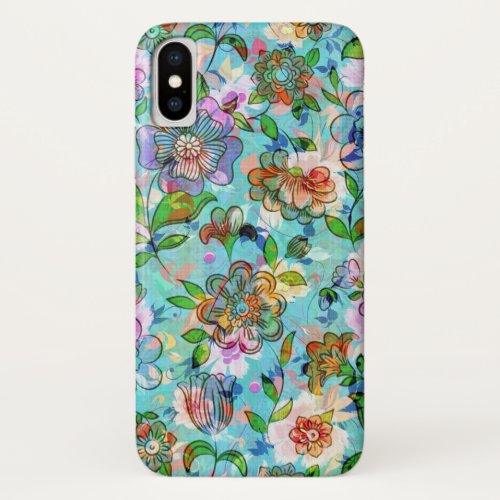 Colorful Vintage Flowers Pattern Collage iPhone X Case