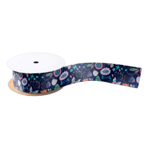 Colorful vintage flowers pattern satin ribbon