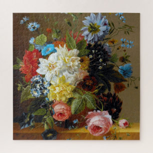Colorful Vintage Flowers Vase Art Painting Jigsaw Puzzle