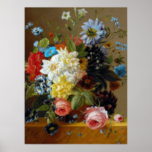 Colorful Vintage Flowers Vase Art Painting Poster