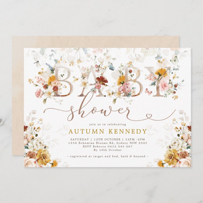 Colorful Vintage Garden Flowers Baby Shower Invitation