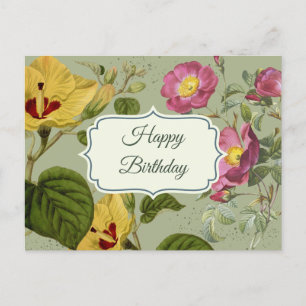 Colorful Vintage Garden Flowers Happy Birthday Postcard