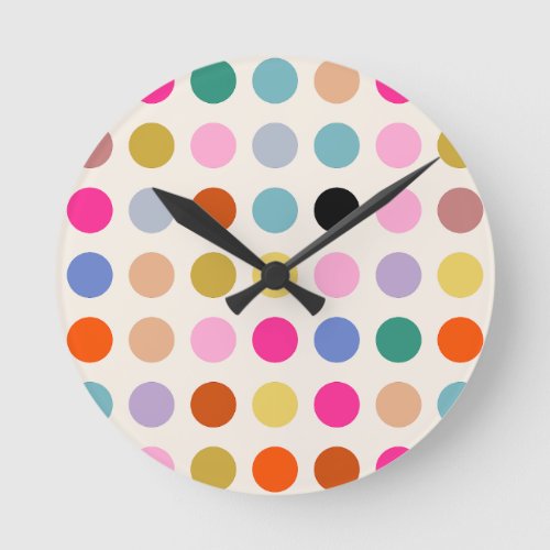 Colorful Vintage Geometric Dots Round Clock