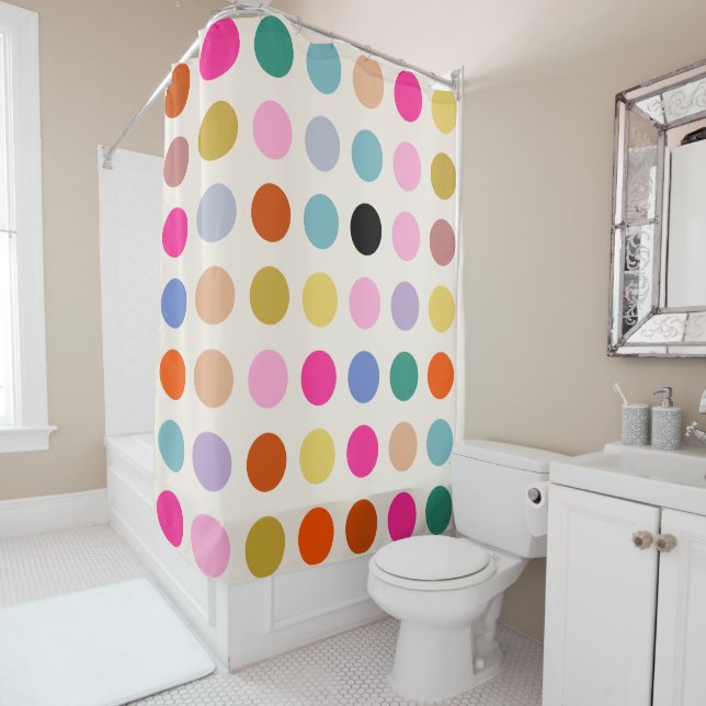 Colorful Vintage Geometric Dots Shower Curtain (In Situ)
