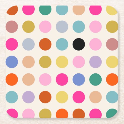 Colorful Vintage Geometric Dots Square Paper Coaster