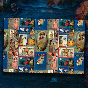 Colorful Vintage Halloween Card Collage Tissue Paper