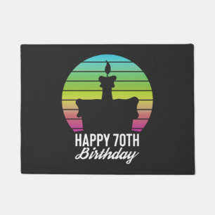 colorful vintage happy 70th birthday cake doormat