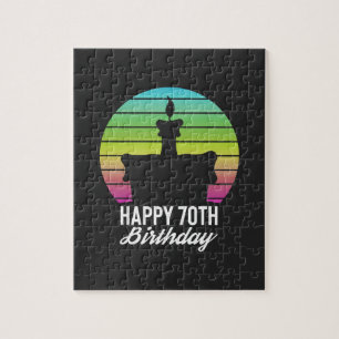 colorful vintage happy 70th birthday cake jigsaw puzzle