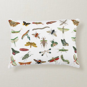 Colorful Vintage Insect Illustration Pattern Accent Pillow