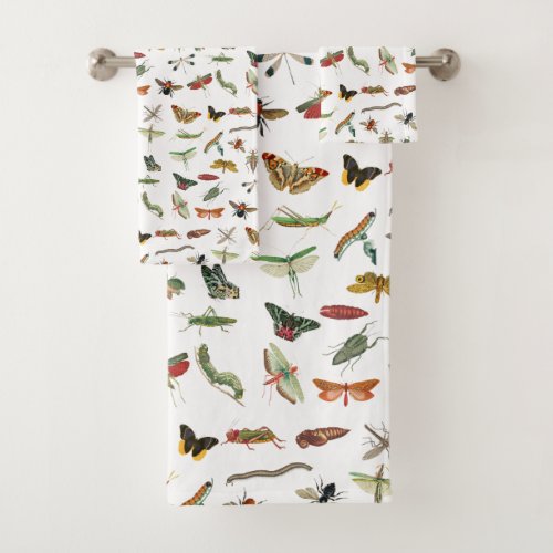 Colorful Vintage Insect Illustration Pattern  Bath Towel Set
