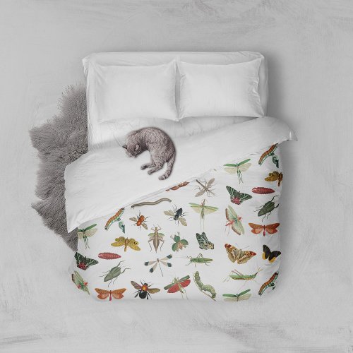 Colorful Vintage Insect Illustration Pattern   Duvet Cover