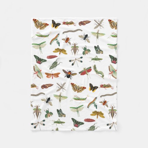 Colorful Vintage Insect Illustration Pattern   Fleece Blanket