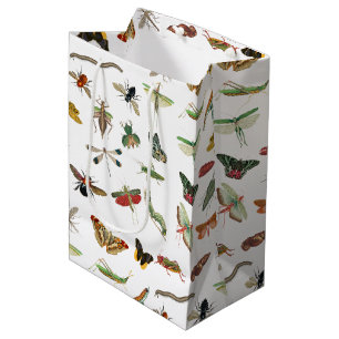 Colorful Vintage Insect Illustration Pattern Medium Gift Bag