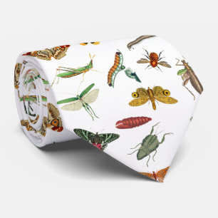 Colorful Vintage Insect Illustration Pattern Neck Tie