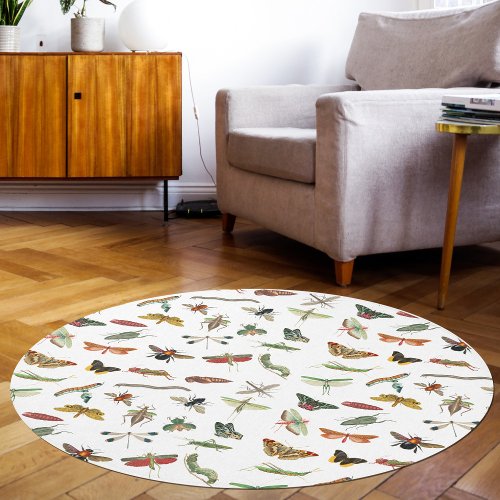 Colorful Vintage Insect Pattern Rug