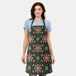 Colorful Vintage Inspired Christmas Floral Tile Apron
